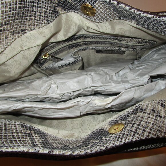 Michael Kors Milo Dark Sand Python Embossed Tote - Picture 7 of 8